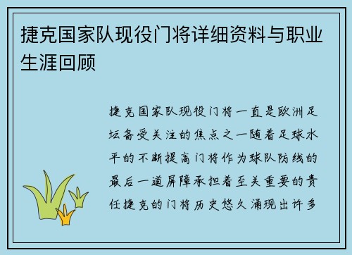 捷克国家队现役门将详细资料与职业生涯回顾